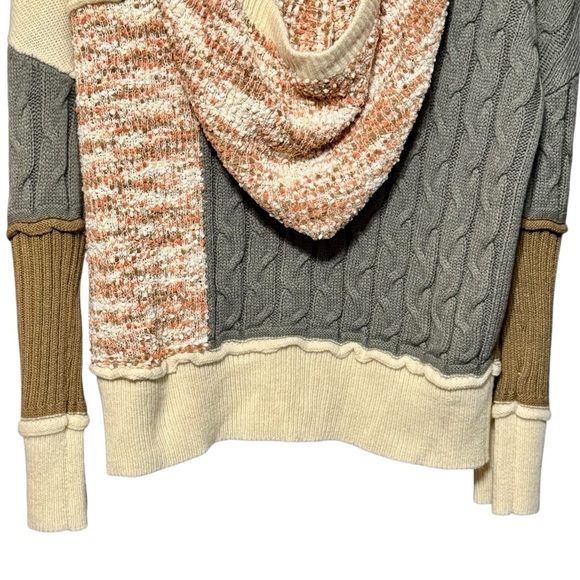 Chunky Mixed Media Long Sleeve Hooded Button Front Boho Sweater Cardigan Large - Picture 9 of 10